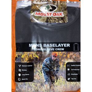 Mossy Oak Men’s Base Layer Long Sleeve Crew Black Size Large New in Package